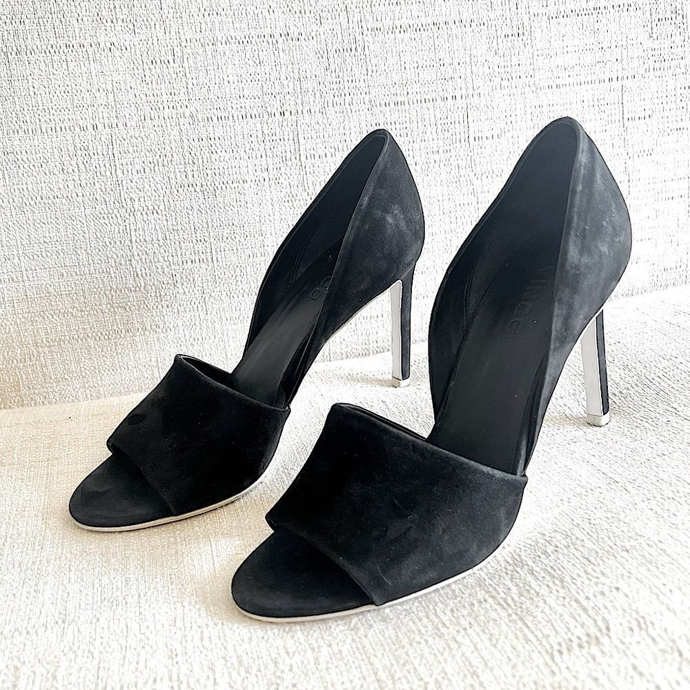 Vince Saffron Open Toe d'Orsay Pumps in Black Suede Size EU 37 (6.5 US)